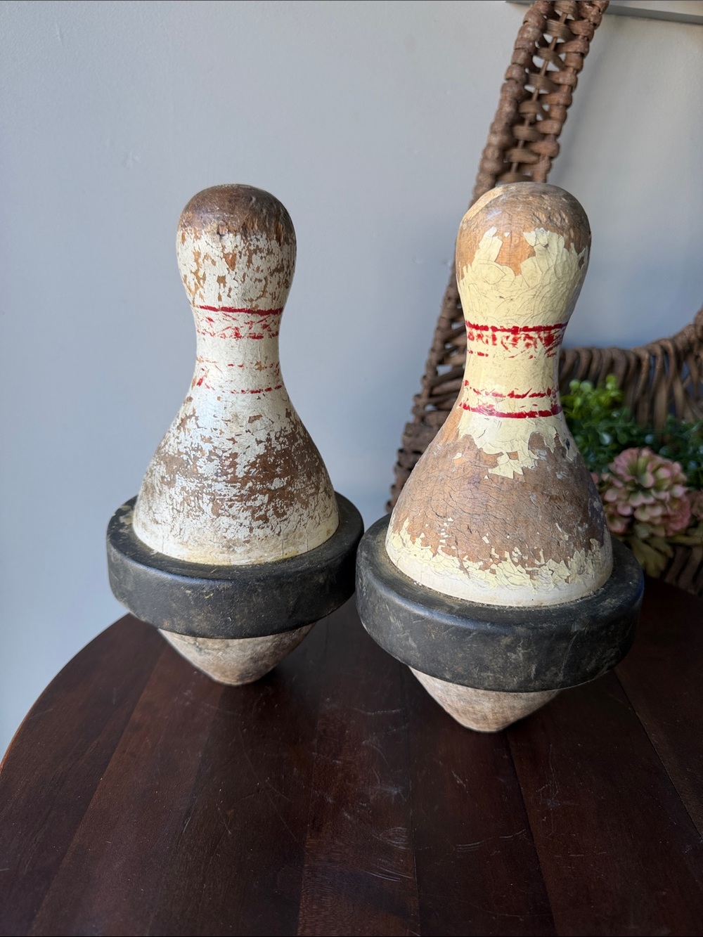 Set of Two Wooden Antique Duck Pin Bowling Pins
